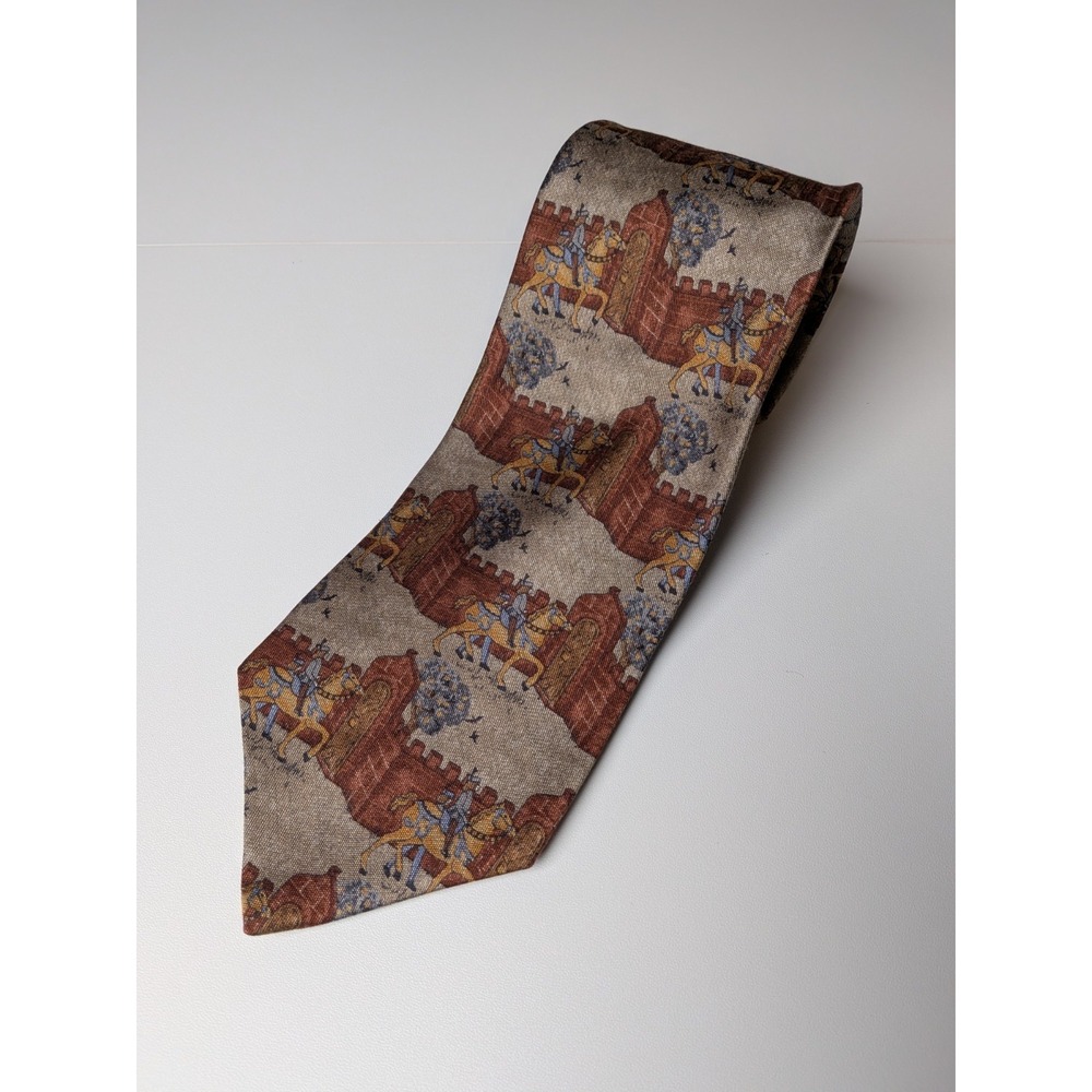 Ermenegildo Zegna Tie Silk Disegno Esclusivo Medieval Knight Horse Castle